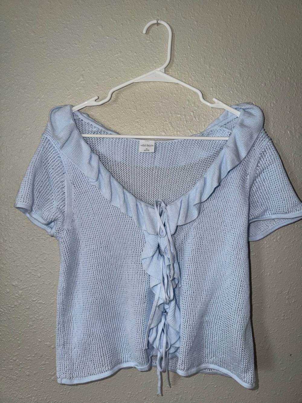 wild fable Light Blue Ruffle Tie-Front Knit Top